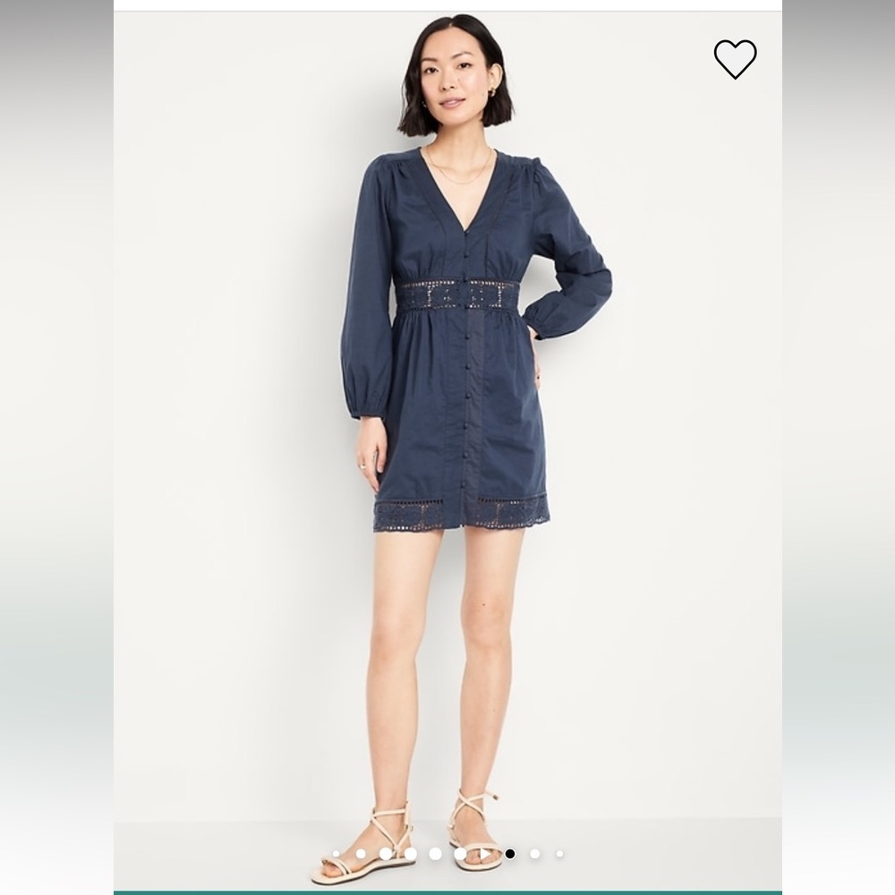 NWT Old Navy Waist-Defined Cutwork Mini Dress in Dusk Navy Blue Size Large‎